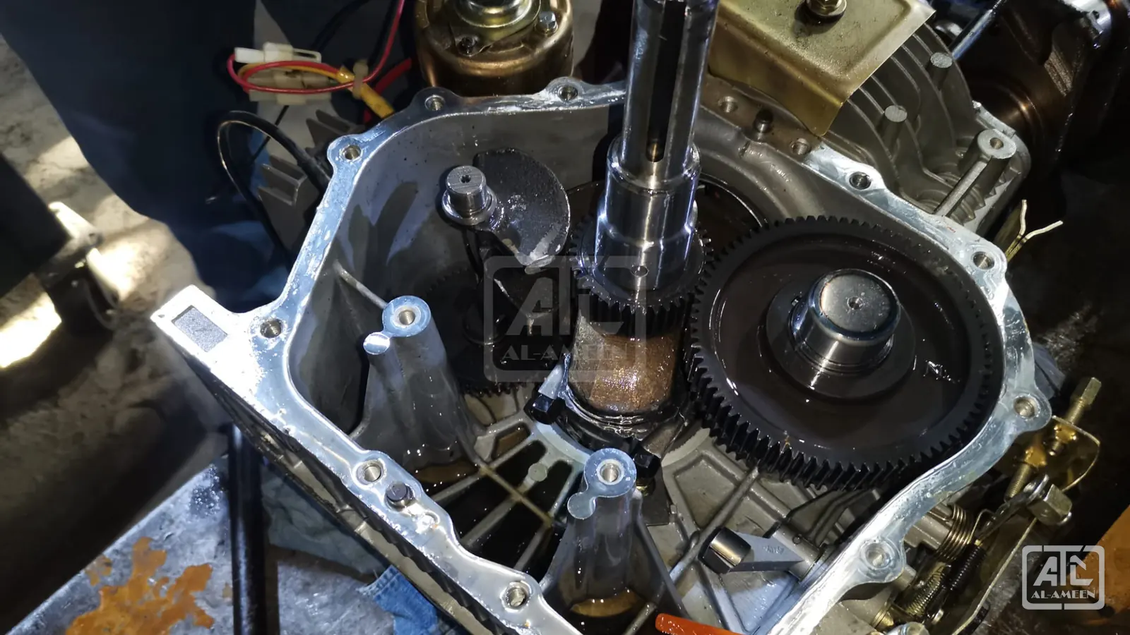 Gearbox opened for internal inspection and mechanical servicing at the Al Ameen workshop, Kuwait